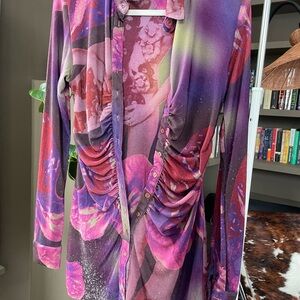 With Jean Long Sleeve Button-Up Mini Dress